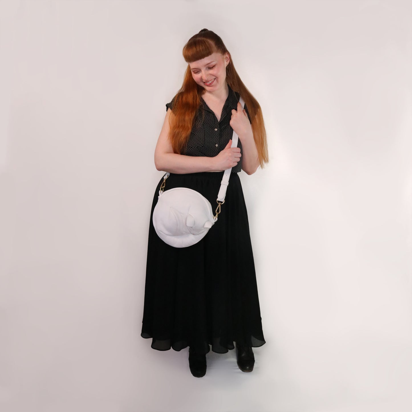 Leather Cat Crossbody - Snowball