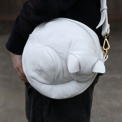 Leather Cat Crossbody - Snowball